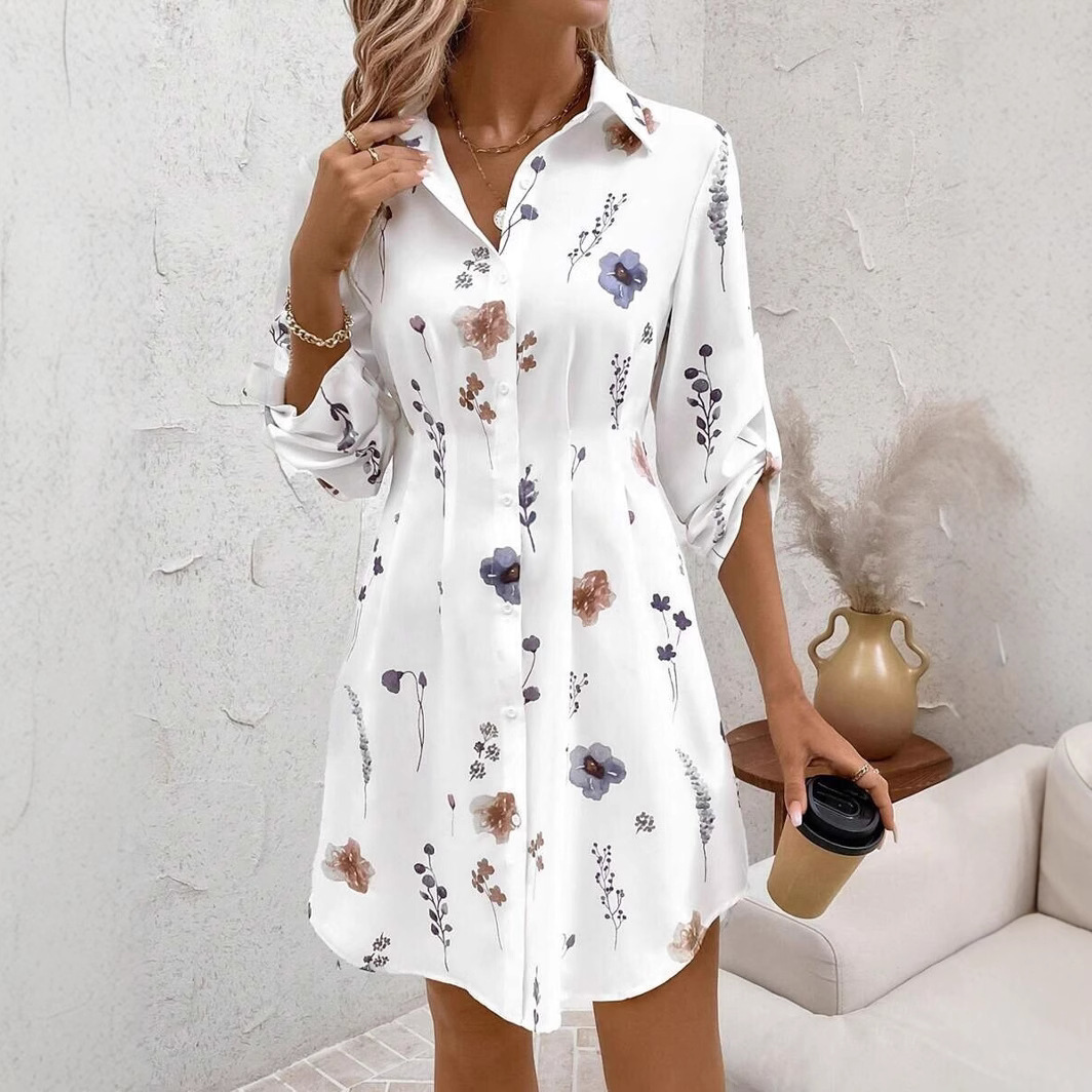 Floral Pattern Womens Long Sleeve Shirt Dress Elegant Design Comfortable Fabric Versatile Style Wholesale Available