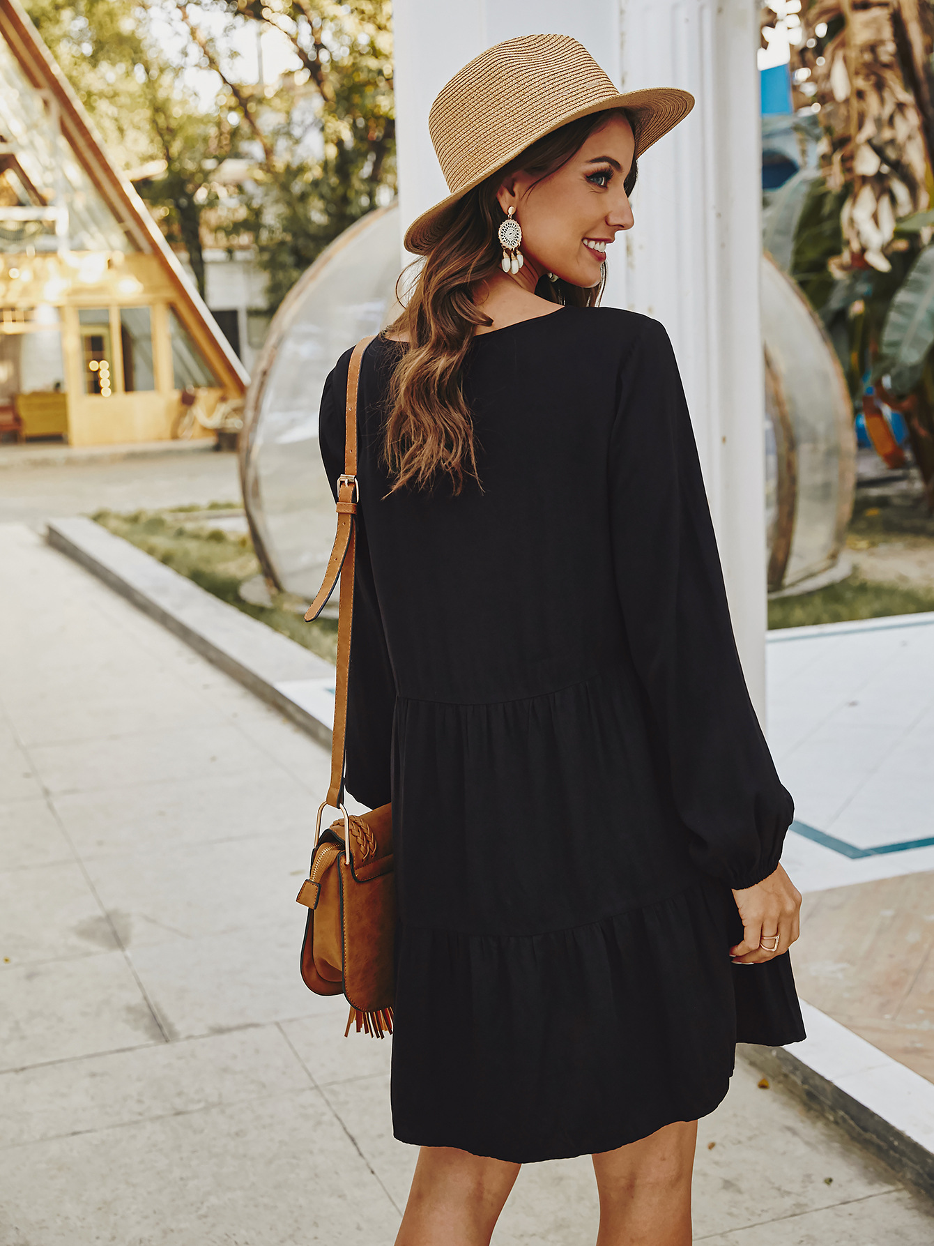 Fashionable Womens Long Sleeve Dress Original Design Solid Color Spring Summer Style Wholesale Availability
