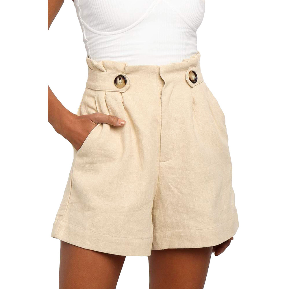 Womens High Waisted Pleated Casual Shorts Loose Fit Solid Color Summer Style Wholesale Available