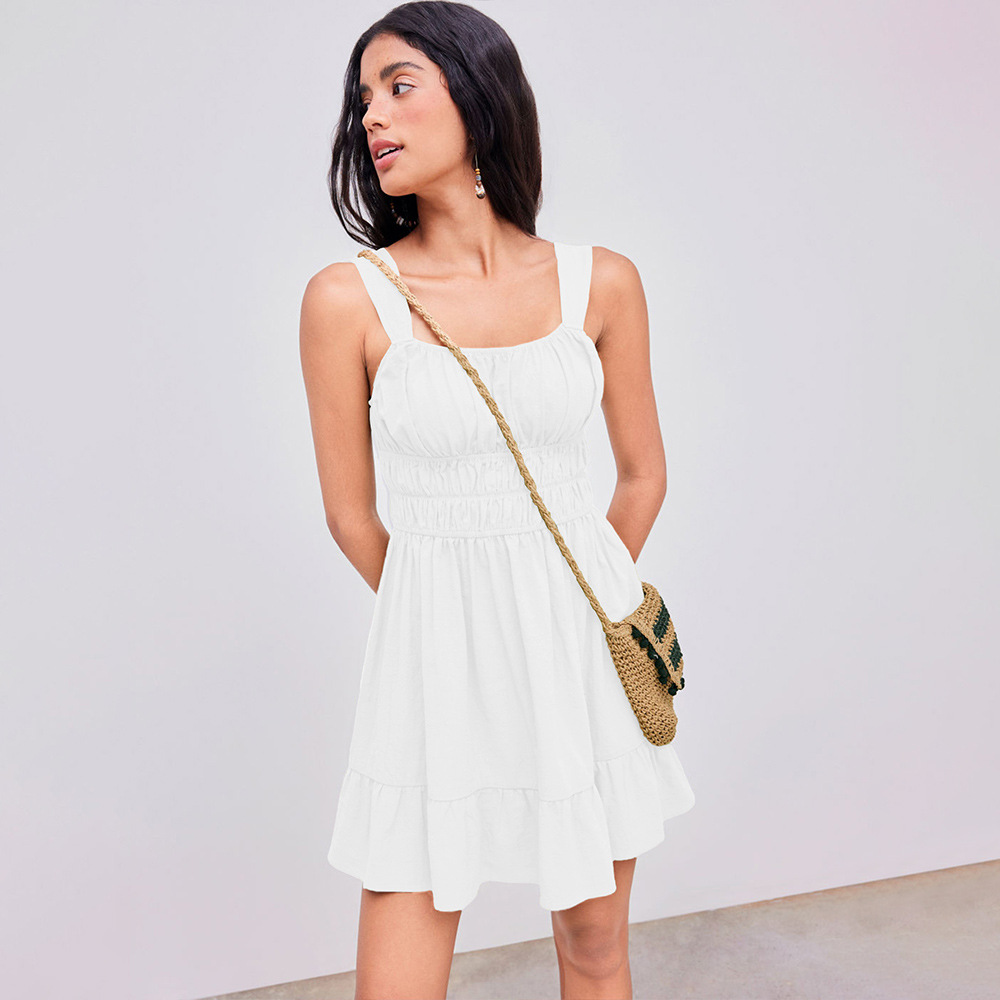Women's Square-Neck Mini Pleated Dress
