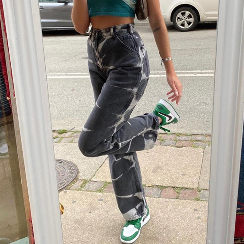 High Waisted Tie Dye Straight Leg Jeans Casual Street Style Womens Spring Fashion Wholesale Available