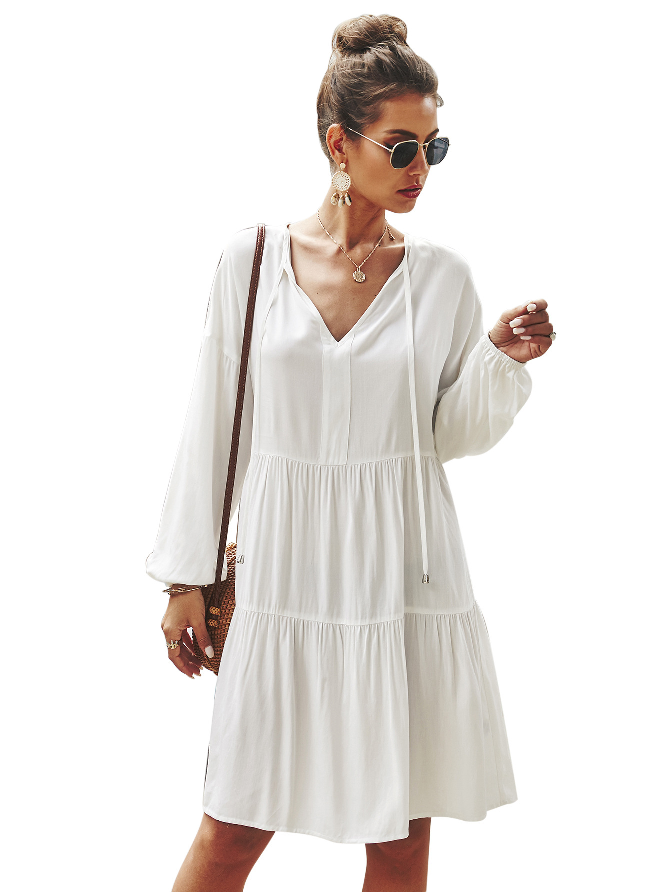 Womens Loose Fit Long Sleeve Dress Original Design Tie Detail Spring Fashion Ready to Ship Wholesale Available