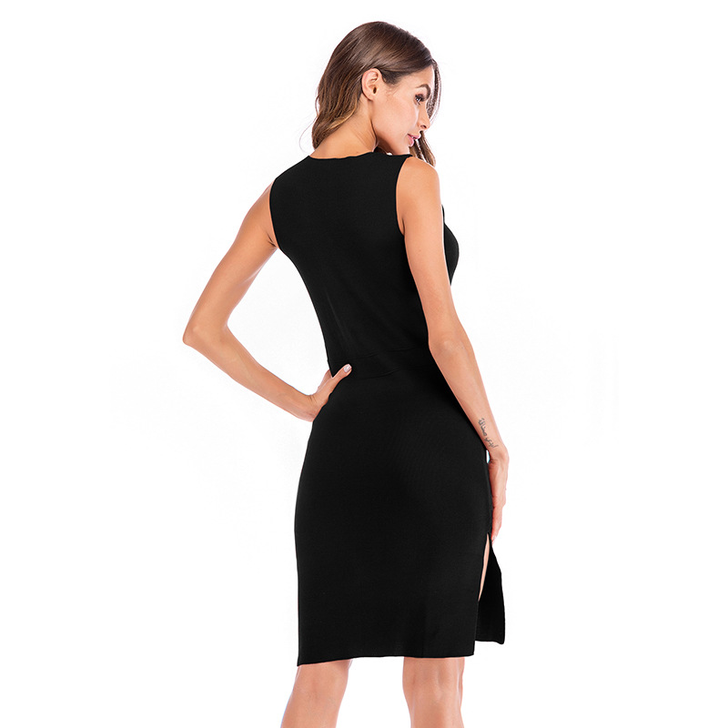 Womens Sleeveless V Neck Bodycon Dress Solid Color Beaded Detail Fashionable Knit Fabric Perfect for Parties or