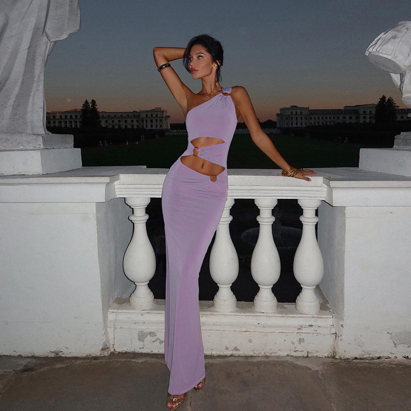 European and American Style Autumn Women's New Fashion Asymmetrical Splicing Fake Two Piece Slim Sexy Split Dress