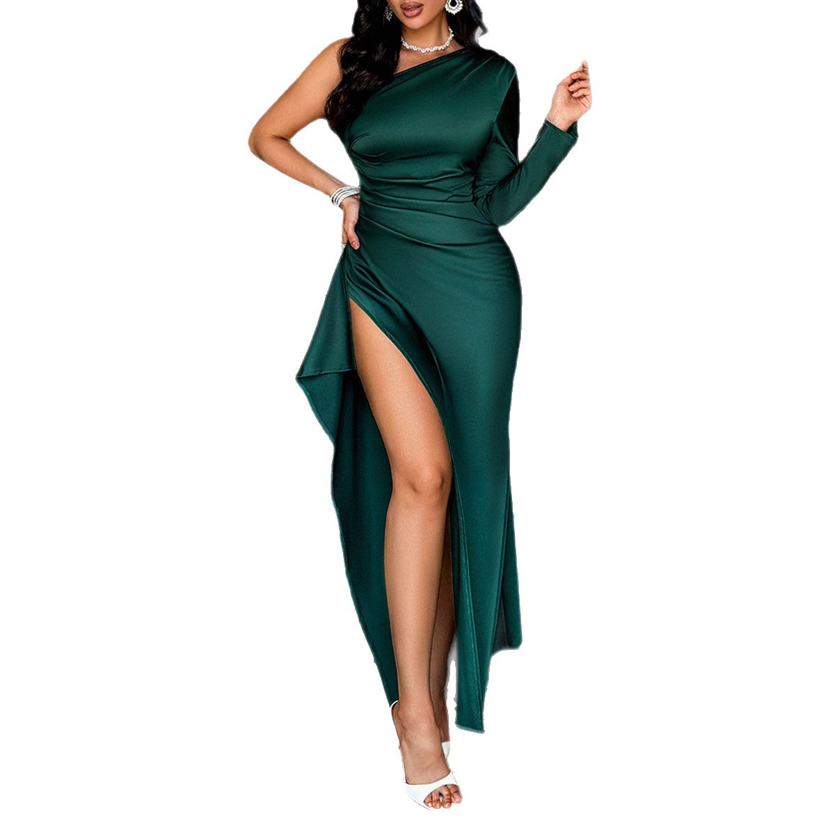 Elegant Off Shoulder Slit Long Dress for Women Autumn Winter