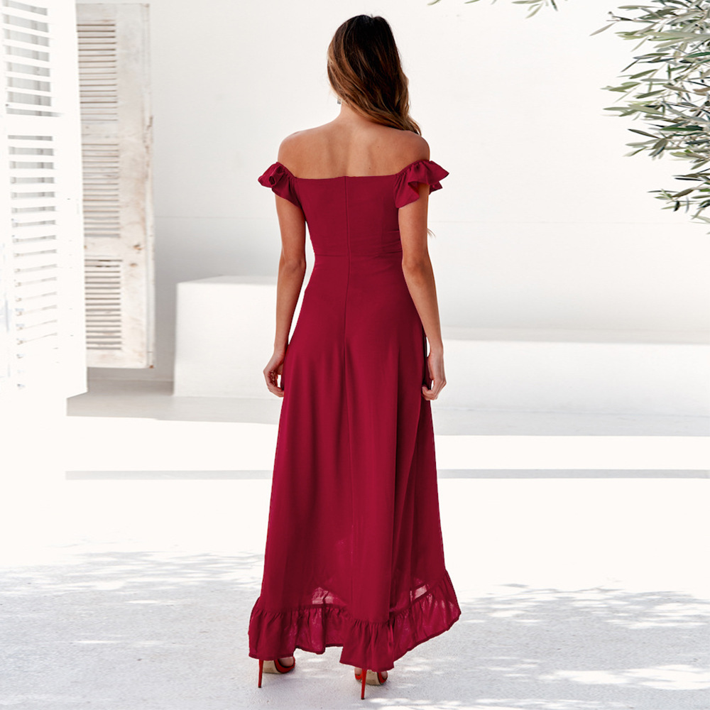 Long A Line Dress Solid Color Asymmetrical Shoulder Elegant Style Spring Summer Fashion for Women Wholesale
