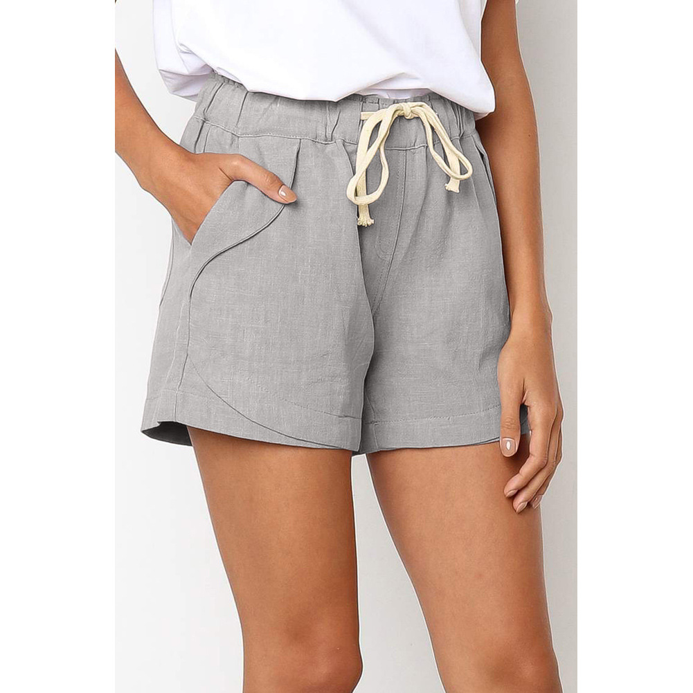 High Waisted Womens Casual Shorts European Style Elastic Fabric Drawstring Design Spring Summer Wear Wholesale