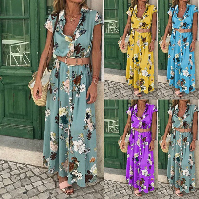 Bohemian Vintage Floral Print Maxi Dress V Neck Loose Fit Lightweight Fabric Perfect for Summer Vacations Wholesale