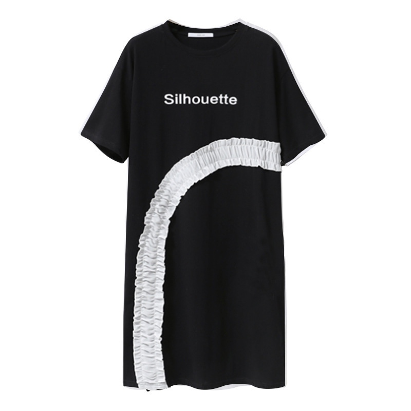Womens T Shirt Dress Summer Style Plus Size Ruffle Trim Letter Print Casual Wear Wholesale Available