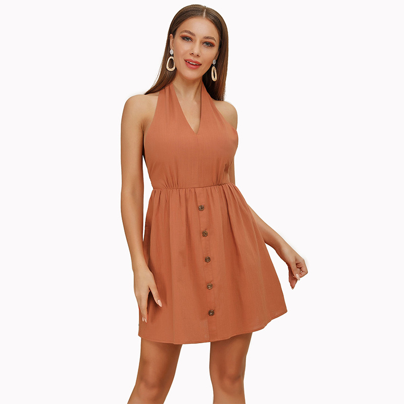 Backless Maxi Dress Solid Color Halter Neck Flowy Design Evening Wear Cocktail Parties Wholesale Available