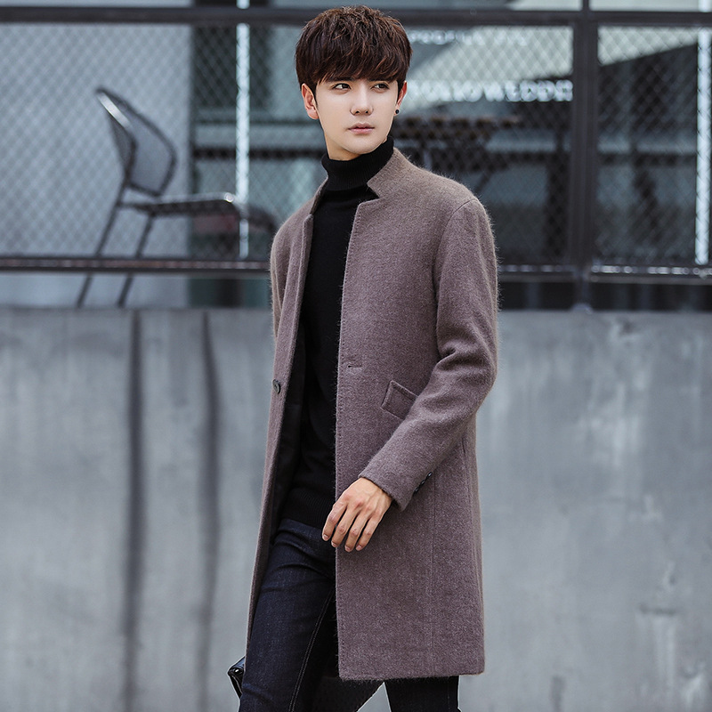 Mens Wool Blend Overcoat Slim Fit Stand Collar Mid Length Casual Style Perfect for Autumn and Winter Wholesale