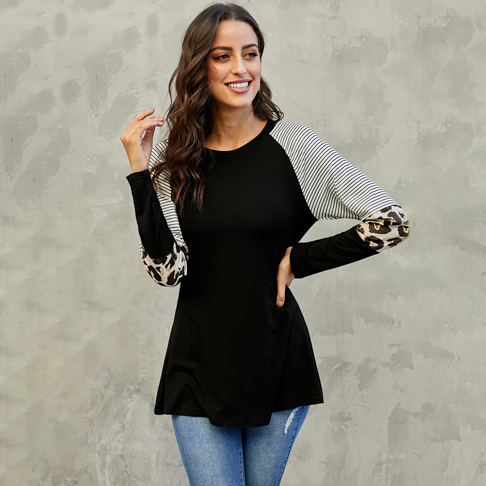 Womens Color Block Long Sleeve T Shirt Loose Fit Round Neck Versatile Style Perfect for Spring and Autumn