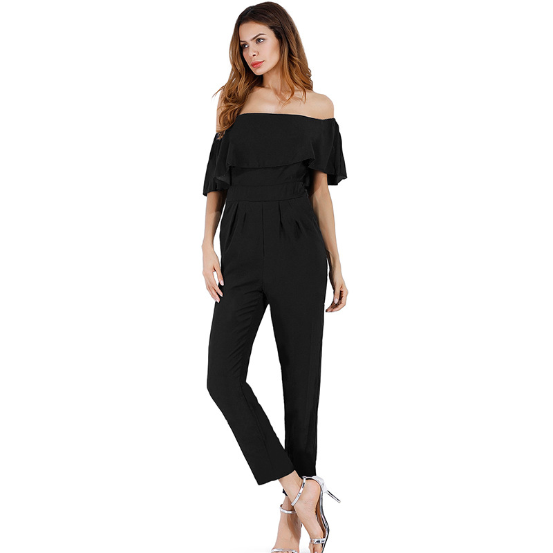 Chiffon Jumpsuit Short Sleeve Off Shoulder Ruffle Detail Sexy Design Spring Summer Fashion Wholesale Available