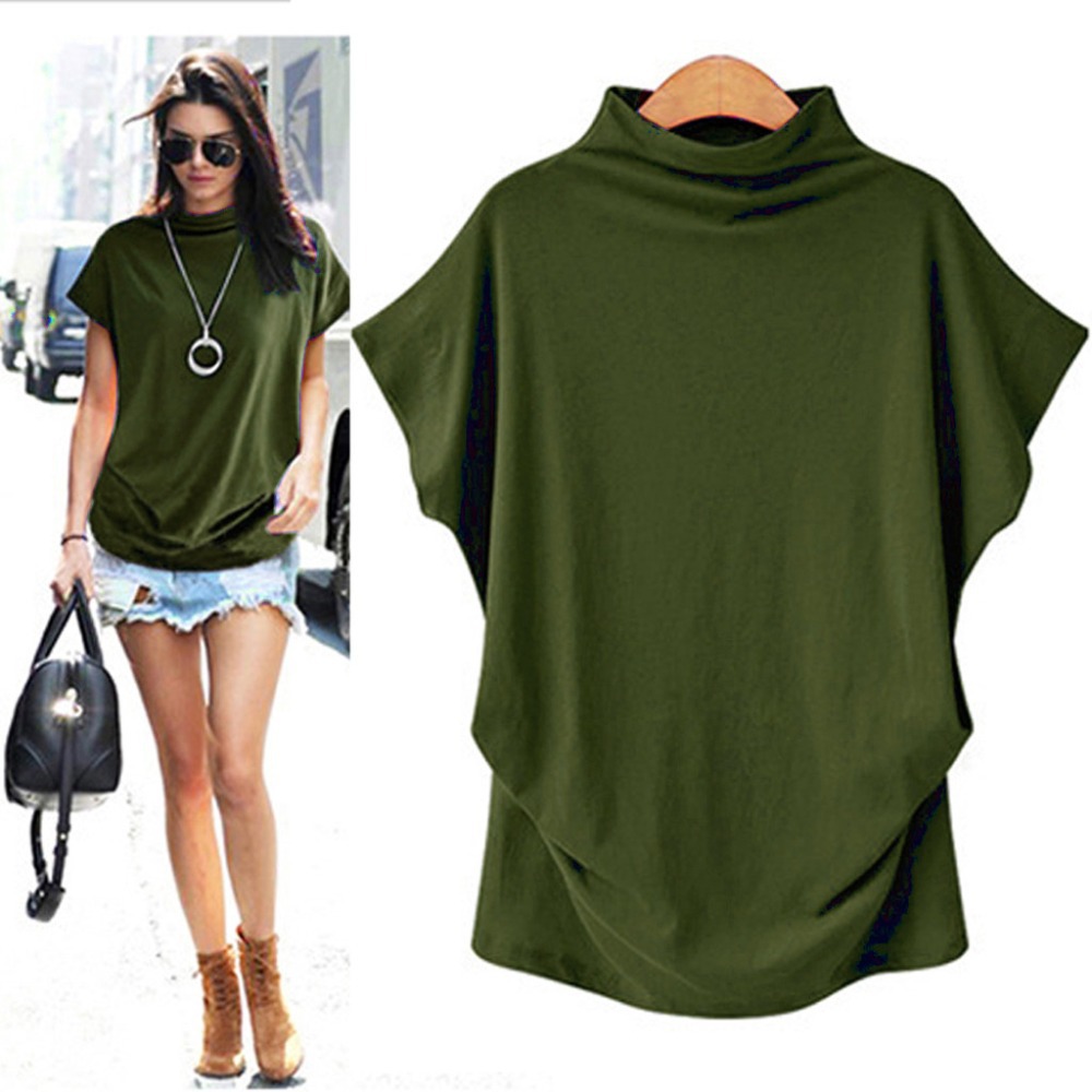 Plus Size Womens High Neck Top Batwing Sleeve Short Sleeve Comfortable Fabric Casual Wear Wholesale Available