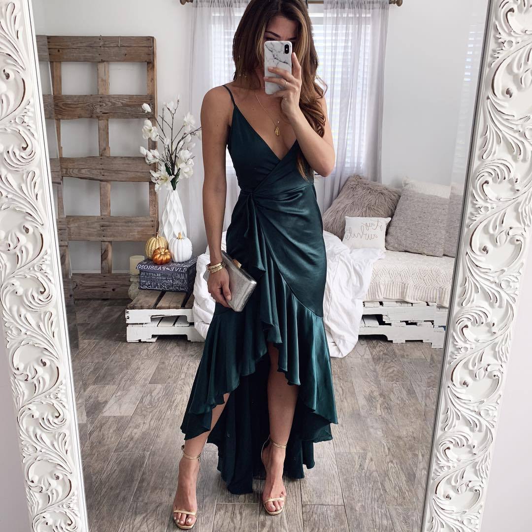 Womens Spring Summer Sexy V Neck Maxi Dress Spaghetti Straps Elegant Design Party Wear Ready to Ship