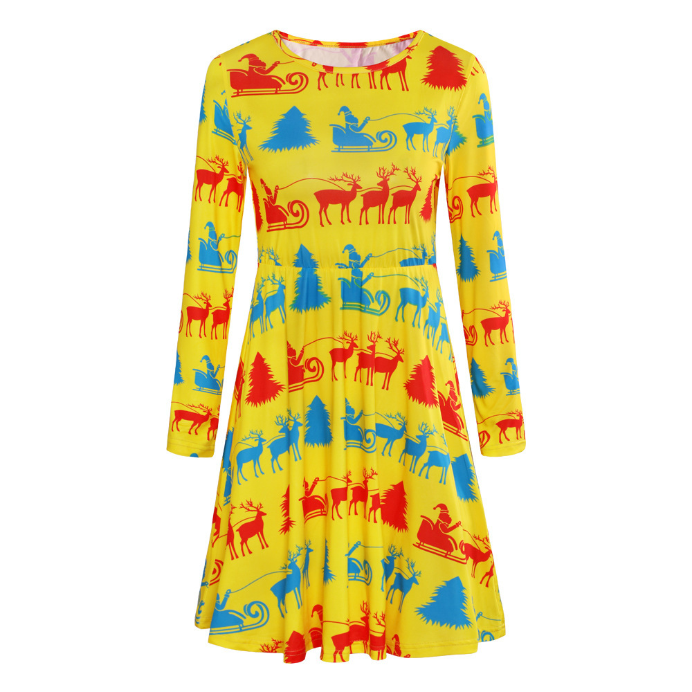Womens Long Sleeve Printed Dress Autumn Winter Collection Christmas Theme Stylish Design Wholesale Available
