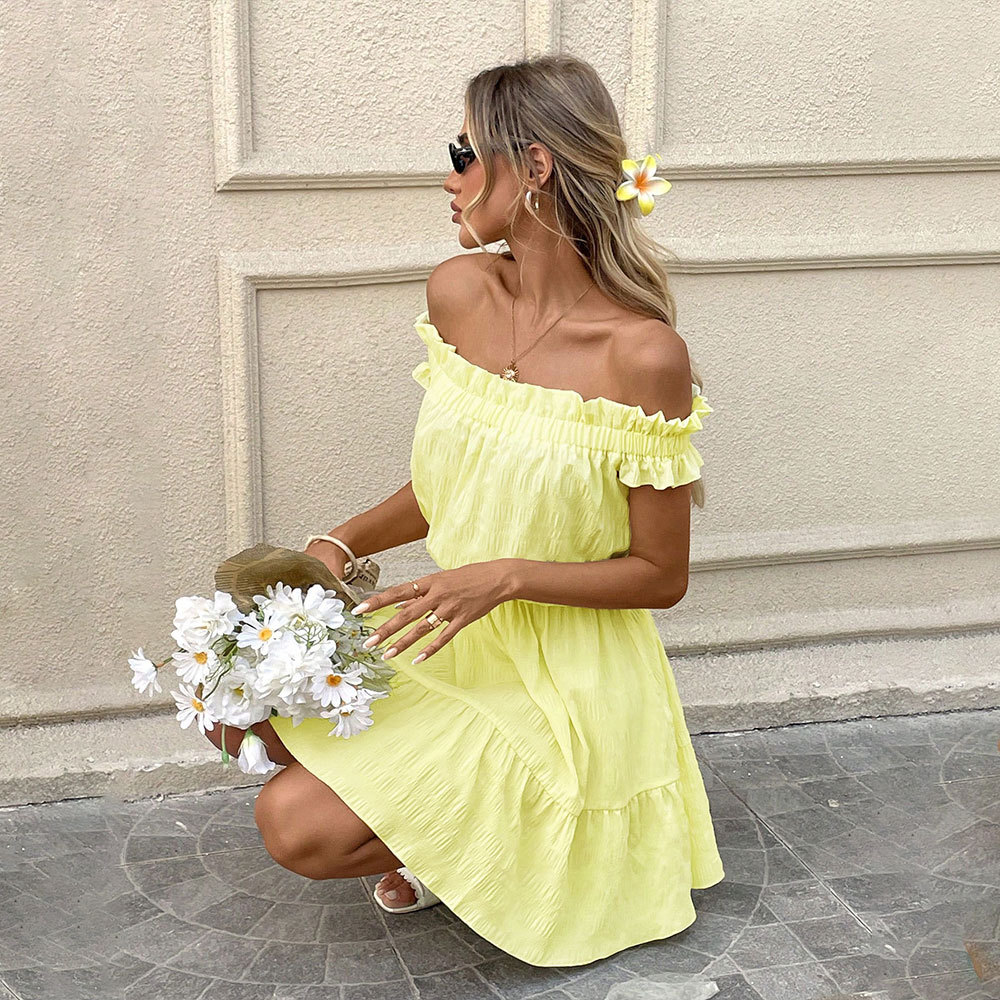 French Style Soft Off Shoulder Dress Summer New Fashion Youthful Sweet Short Dress