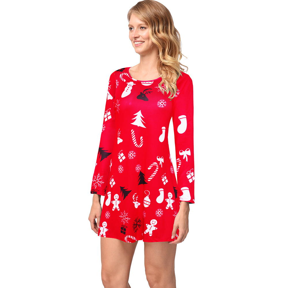 Womens Long Sleeve Christmas Dress Cartoon Print Mid Length Autumn Winter Style Wholesale Available