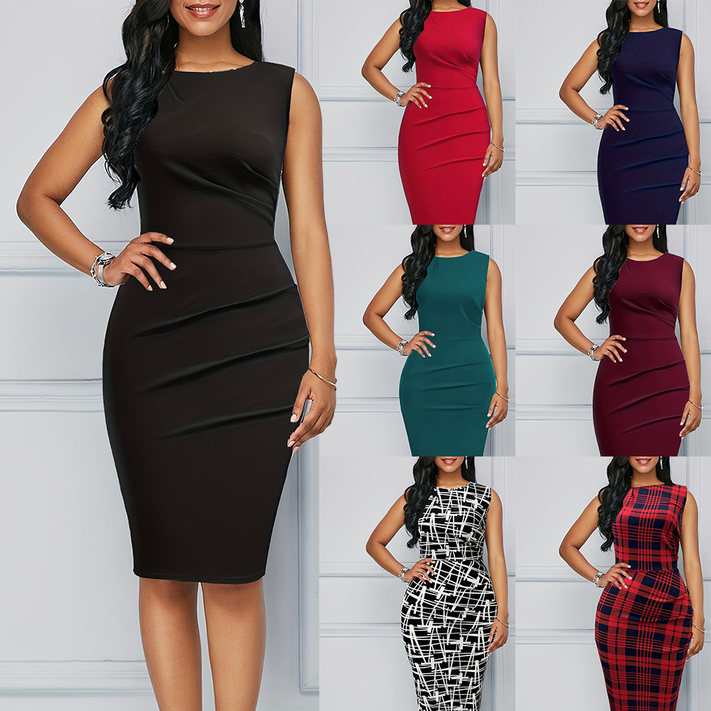 Cross border Sleeveless Party Dress Elegant Folded Solid Color Light Dress Wedding