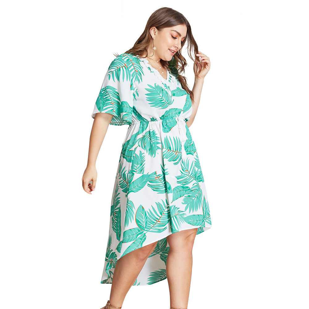 Plus Size Womens Dress Original Design Loose Fit Artistic Style High Low Hem Summer Casual Wear Wholesale