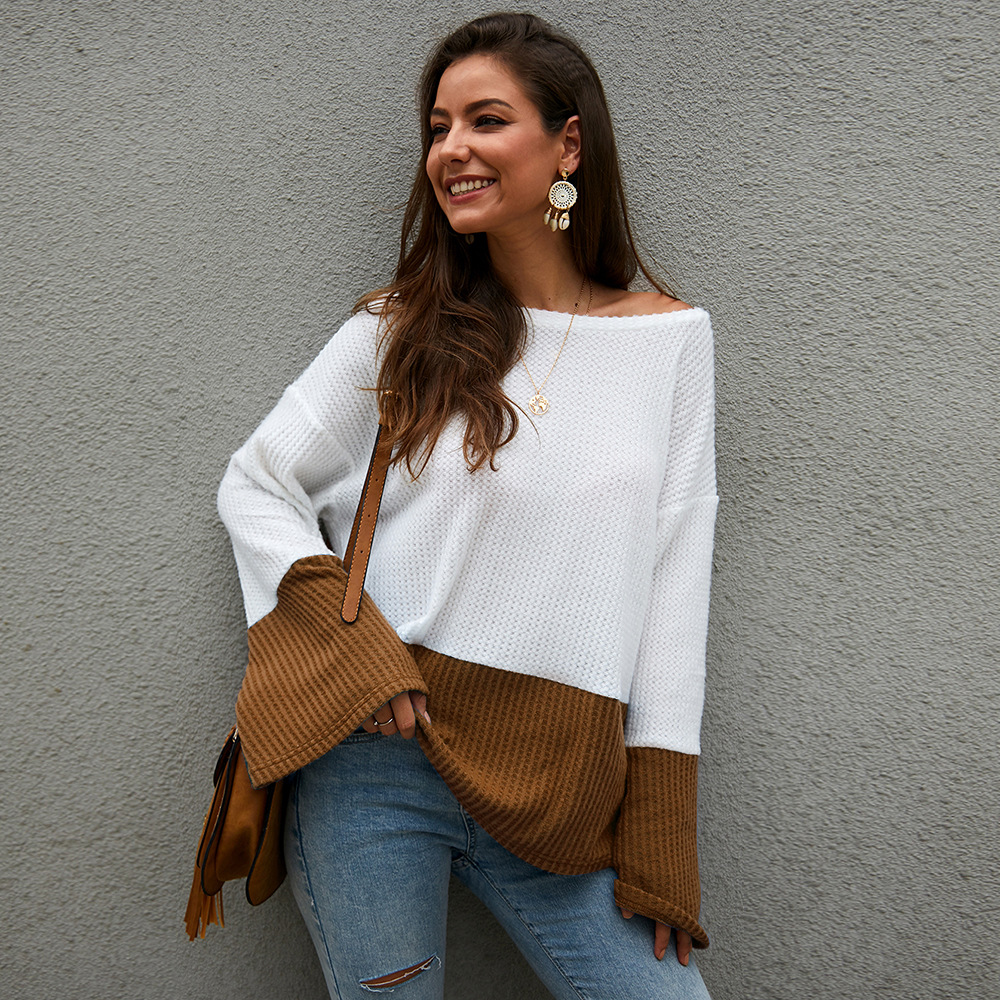 Color Block Long Sleeve Knit Sweater Loose Fit Original Design Cozy Fabric Autumn Winter Fashion Wholesale Available