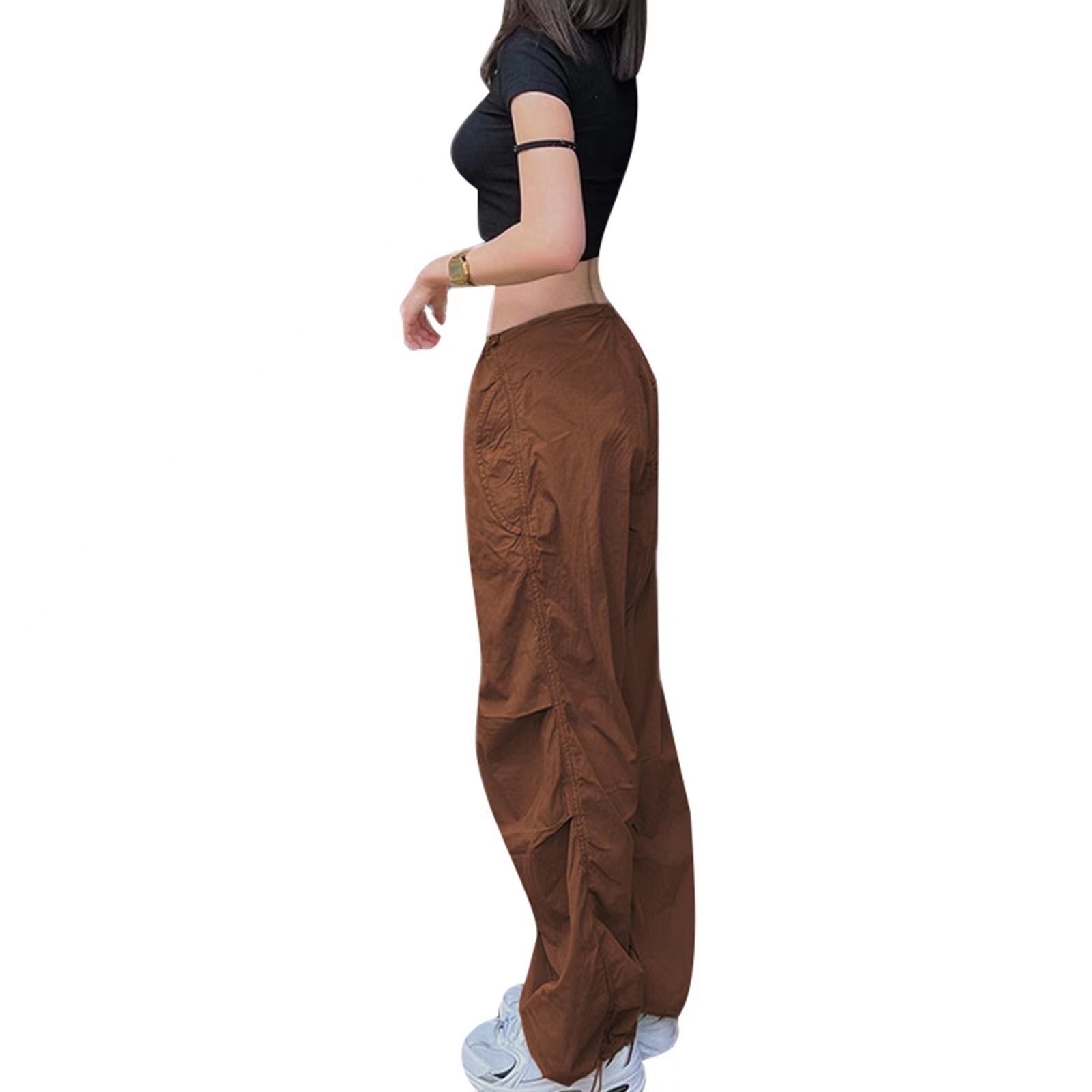 Plus Size Casual Wide Leg Trousers Solid Color Drawstring Loose Fit Street Style for Fall Wholesale Available