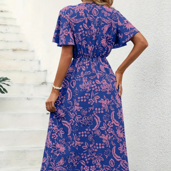 Floral Summer V Neck Dress Lightweight Casual Elegant Perfect for Beach or Party Wholesale Available