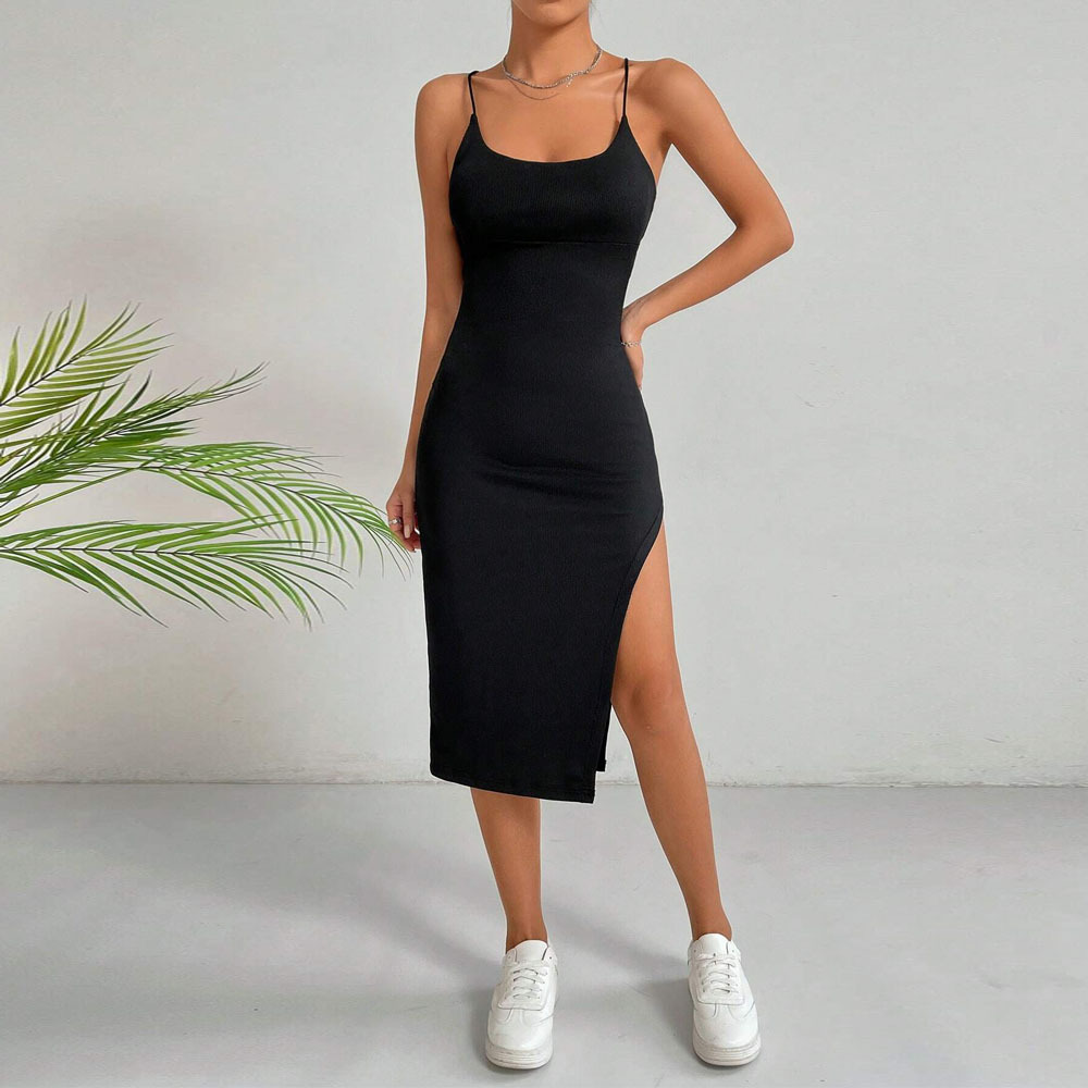 Sleeveless Bodycon Dress Sexy Open Back Side Slit Slim Fit Evening Party Wear Wholesale Available