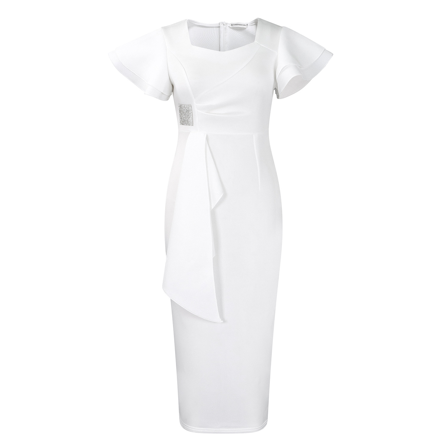 Elegant Ruffle Hem Solid Color Bodycon Dress for Women, Fashionable and Stylish, Perfect for Cross Border and European Markets