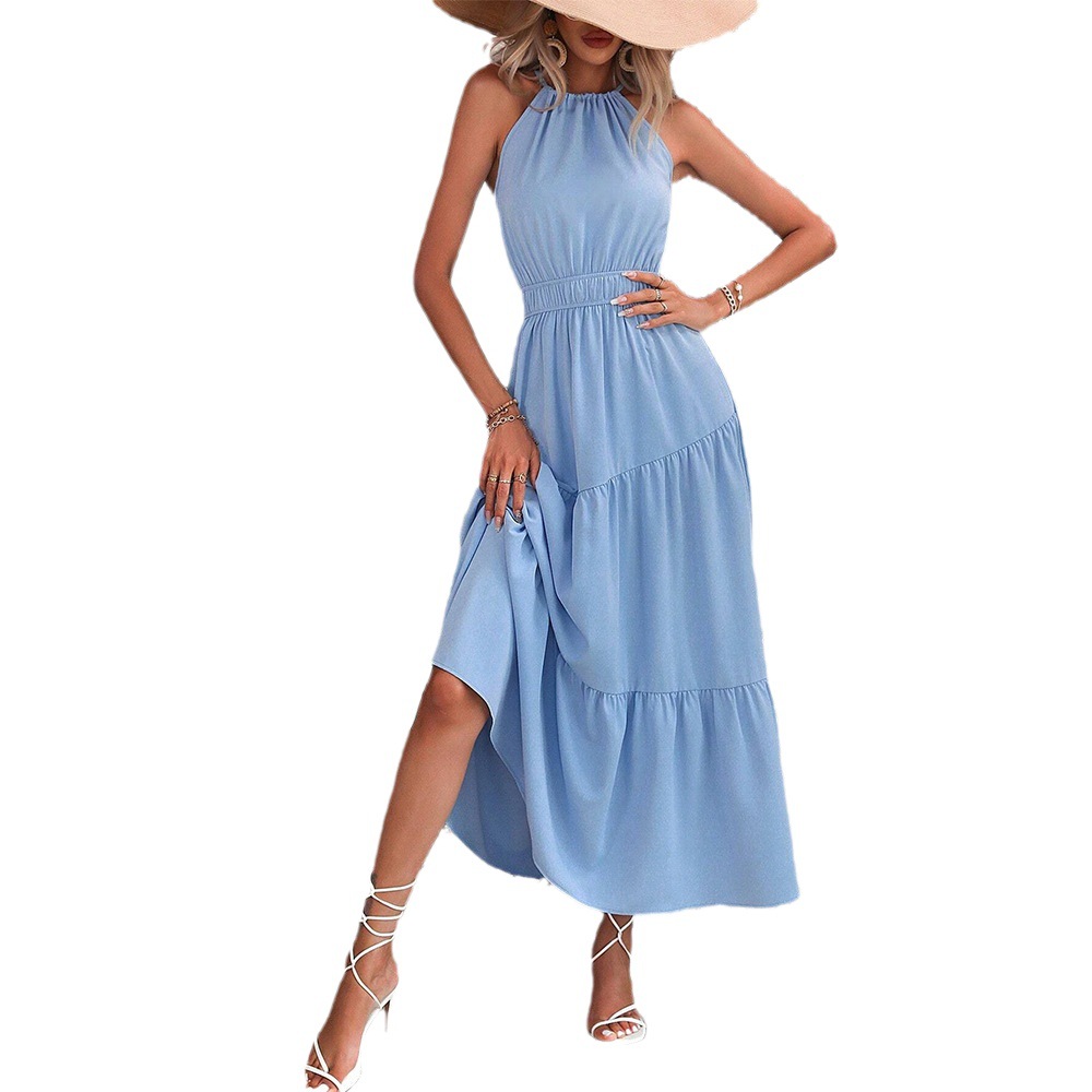 New Waist Slimming Halter Sleeveless Cake Dress Vacation Casual Camisole Dress for Women