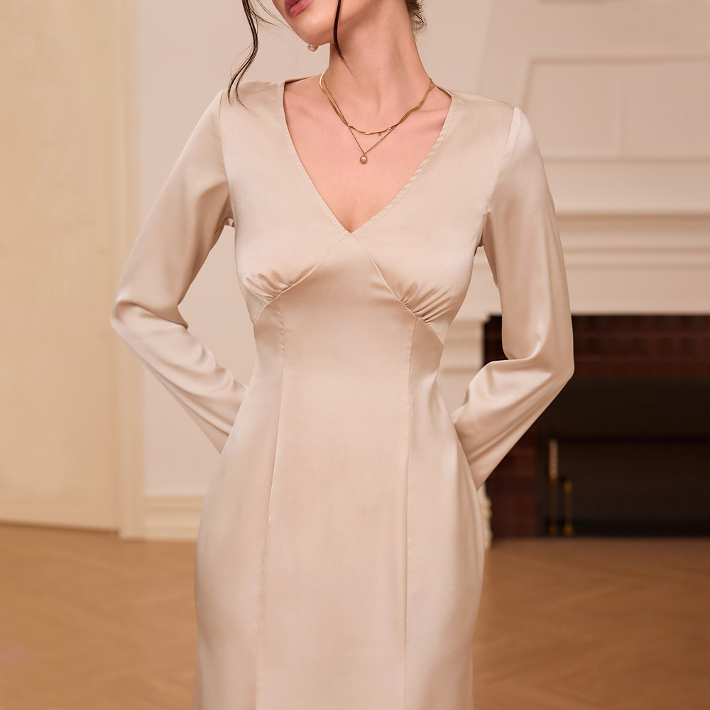 Women's Slim Fit V-Neck Maxi High Waist Dress