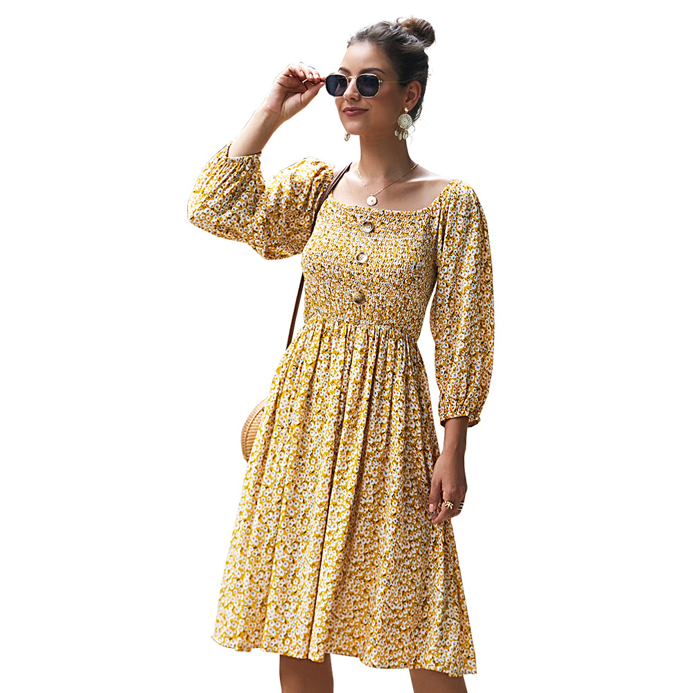Floral Long Sleeve Dress Womens Fashion Spring Summer Collection Trendy Design Wholesale Available