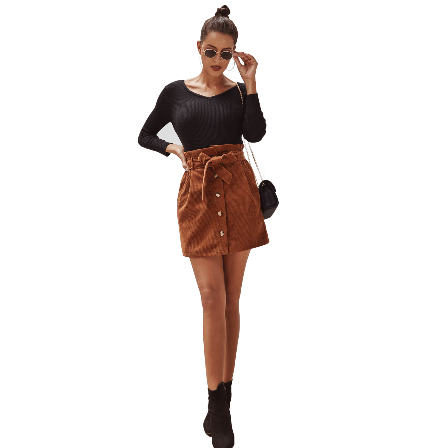 High Waisted Corduroy Skirt Floral Design A Line Silhouette Autumn Winter Fashion Wholesale Available