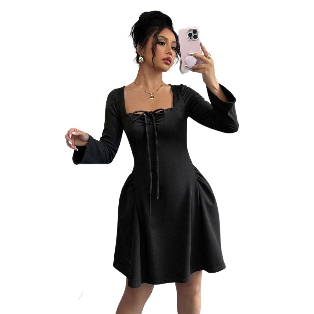 TK Cross border Autumn Winter New European and American Strapless Slim Sexy U neck Long Sleeve Party Dress