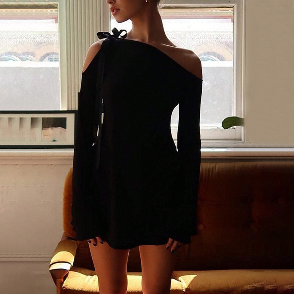 Cold Shoulder Dress Chic Style Bodycon Fit Autumn Winter Fashion Perfect for Parties or Casual Outings Wholesale