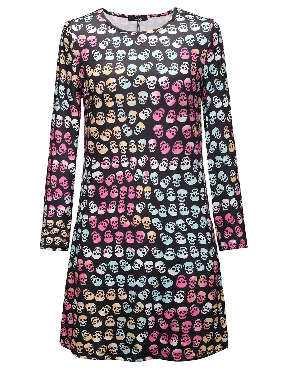 Womens Long Sleeve Halloween Dress Pumpkin Skull Print Round Neck Comfortable Fabric Autumn Winter Collection