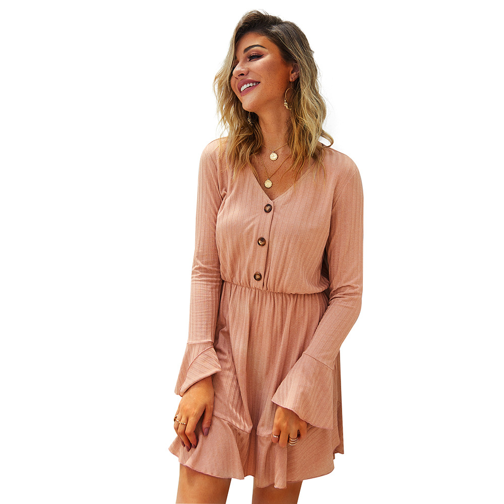 Fashionable Womens Dress Original Design Solid Color Long Sleeve Autumn Winter Collection Wholesale Available