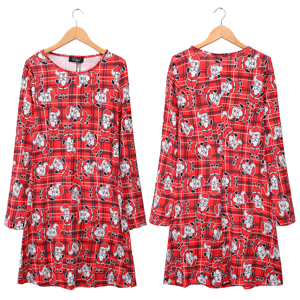 Womens Long Sleeve Christmas Dress Cartoon Print Mid Length Autumn Winter Style Wholesale Available