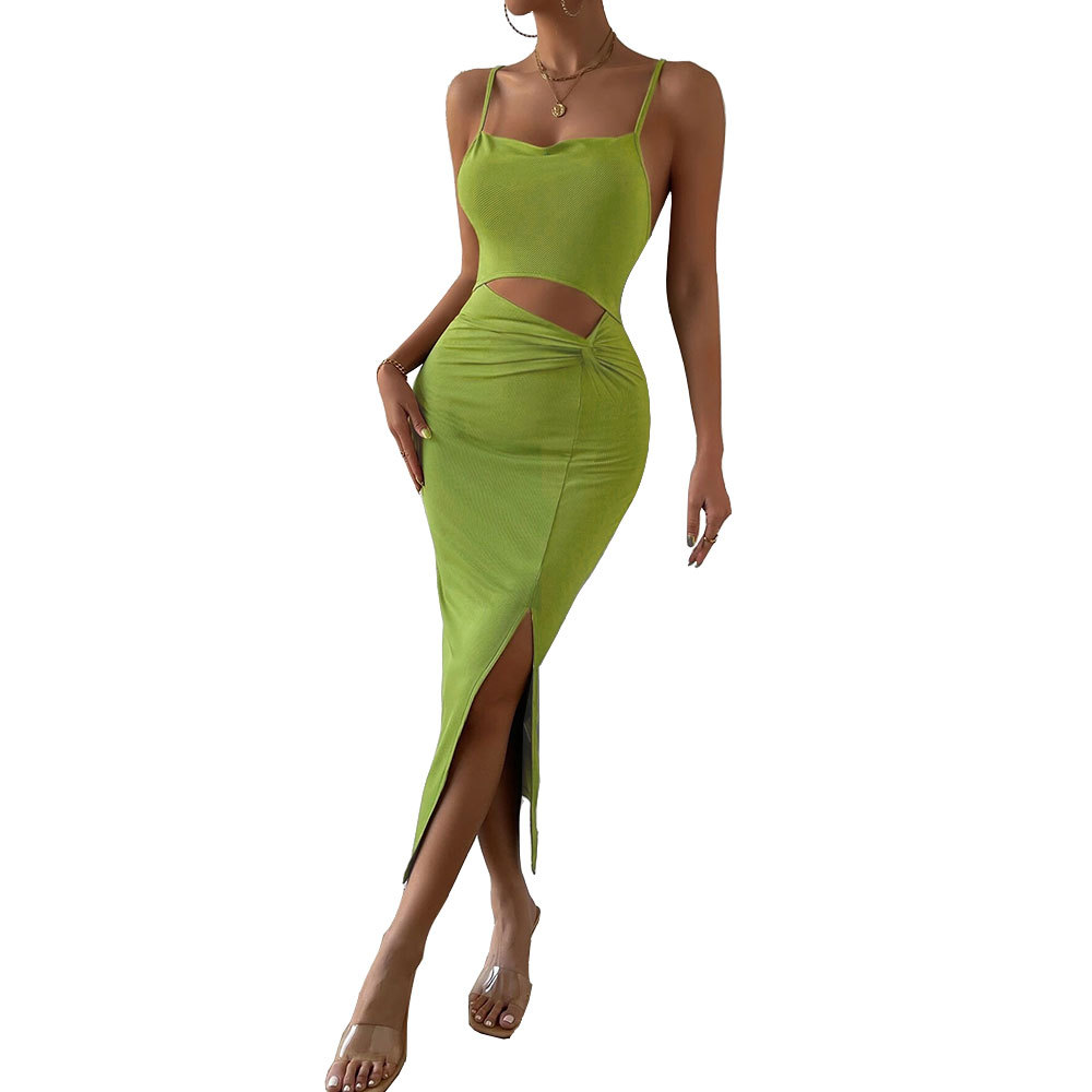 New Hollow Out Split Waist Slim Knit Camisole Sexy Dress