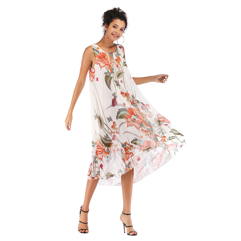 Chiffon Floral Dress Sleeveless Casual Elegant Design Spring Summer Womens Fashion Wholesale Available