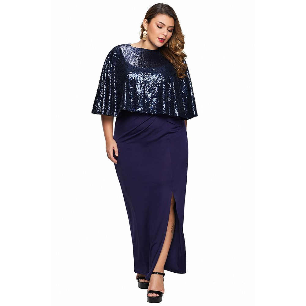 Plus Size Womens Long Sleeve Sequin Cape Dress Set Elegant Split Design Perfect for Autumn Events Wholesale Available