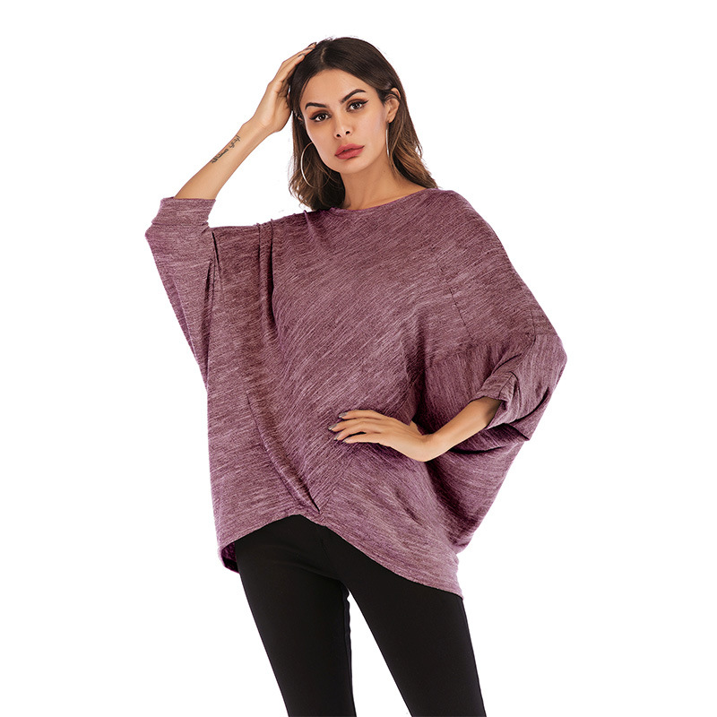 Womens Batwing Sleeve T Shirt Short Sleeve Round Neck Loose Fit Solid Color Autumn Casual Wear Wholesale