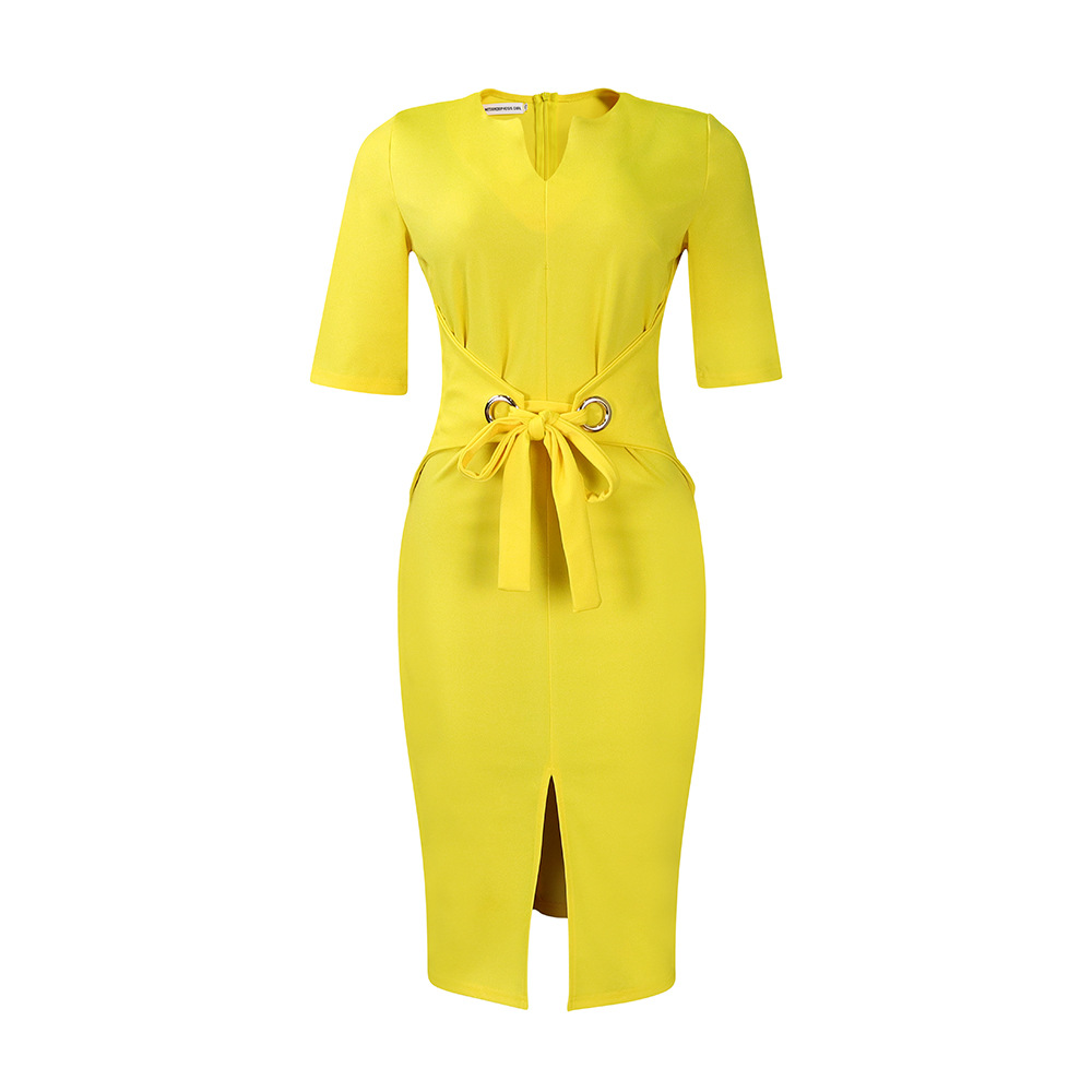 Elegant V Neck Solid Color Pencil Skirt for Women, Stylish OL Bodycon Dress, Perfect for Autumn Fashion and African Style