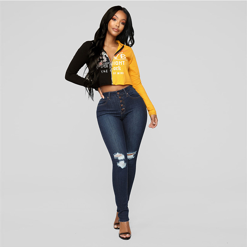 Skinny Ripped High Waisted Jeans Distressed Vintage Wash Butt Lifting Design Casual Wear Everyday Style Wholesale