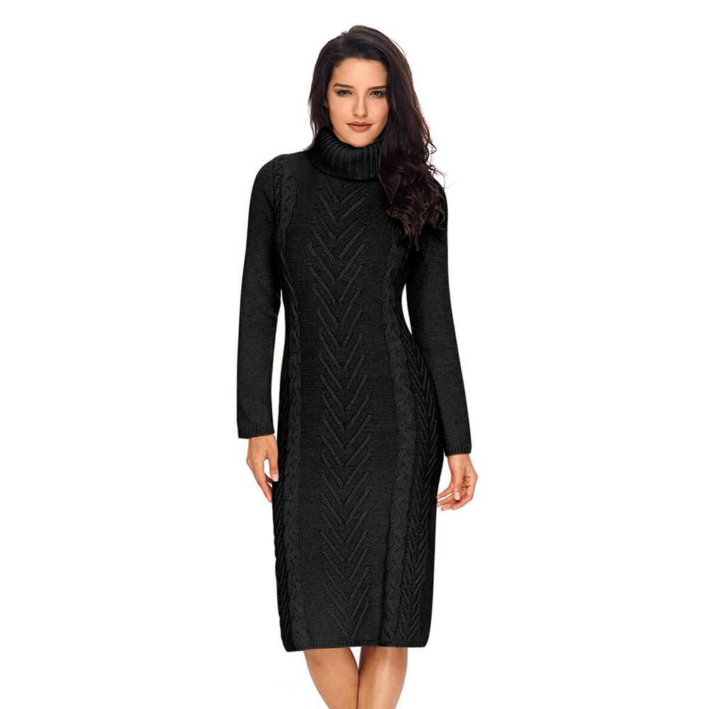 Womens Knit Dress Winter Essential Solid Color High Neck Long Sleeve Slim Fit Casual or Formal Wear Wholesale