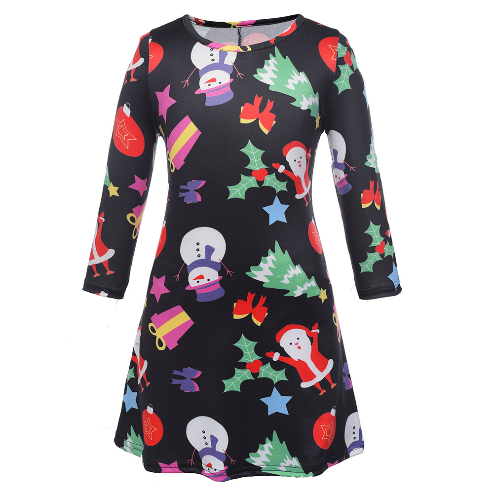 Christmas Family Matching Dresses Long Sleeve Printed Comfortable Fabric Festive Holiday Wear Wholesale Available