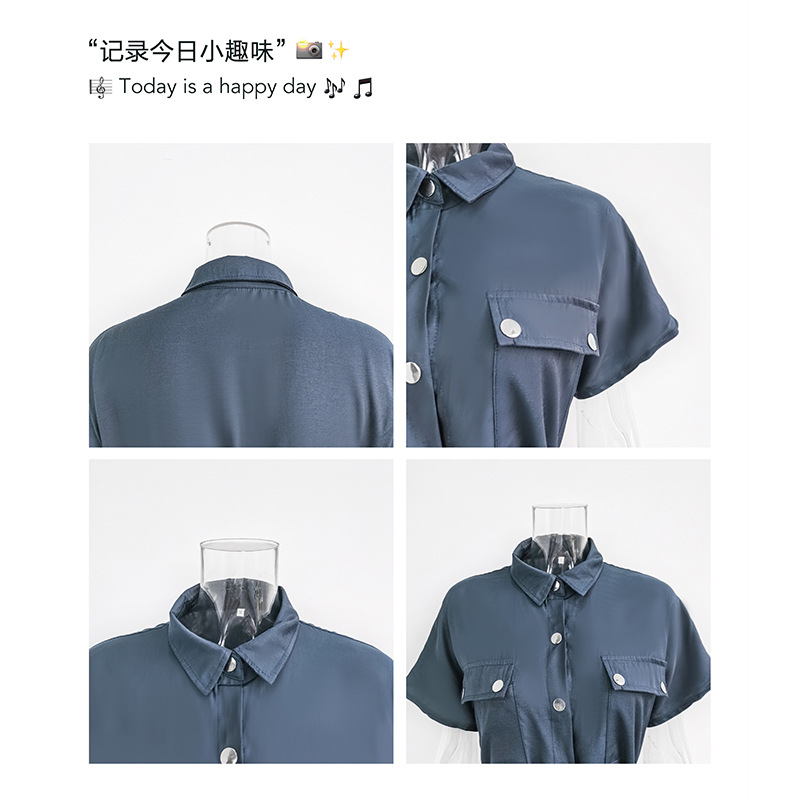 Womens Summer Dress Short Sleeve Lapel Solid Color Belted Button Down Casual or Formal Wear Wholesale Available