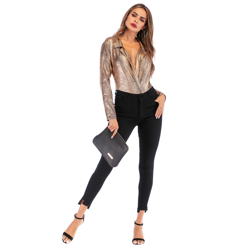 Slim Fit Long Sleeve T Shirt Sexy Deep V Neck Leopard Print Casual Wear for Women Wholesale Available