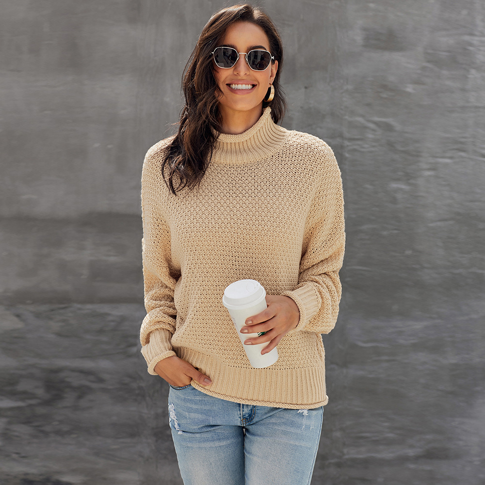 Womens Oversized Turtleneck Sweater Batwing Long Sleeves Warm Knit Fabric Versatile Style Perfect for Winter Wear