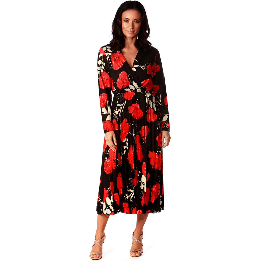 Womens Floral Print Maxi Dress V Neck Long Sleeve Elegant Design Spring Summer Fashion Wholesale Available